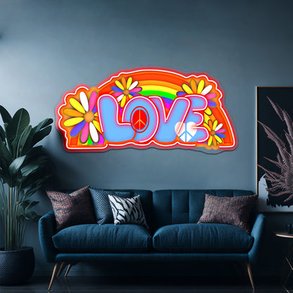 Love Retro Peace Sign Hippy Art Wall Artwork Neon Signs