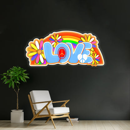 Love Retro Peace Sign Hippy Art Wall Artwork Neon Signs