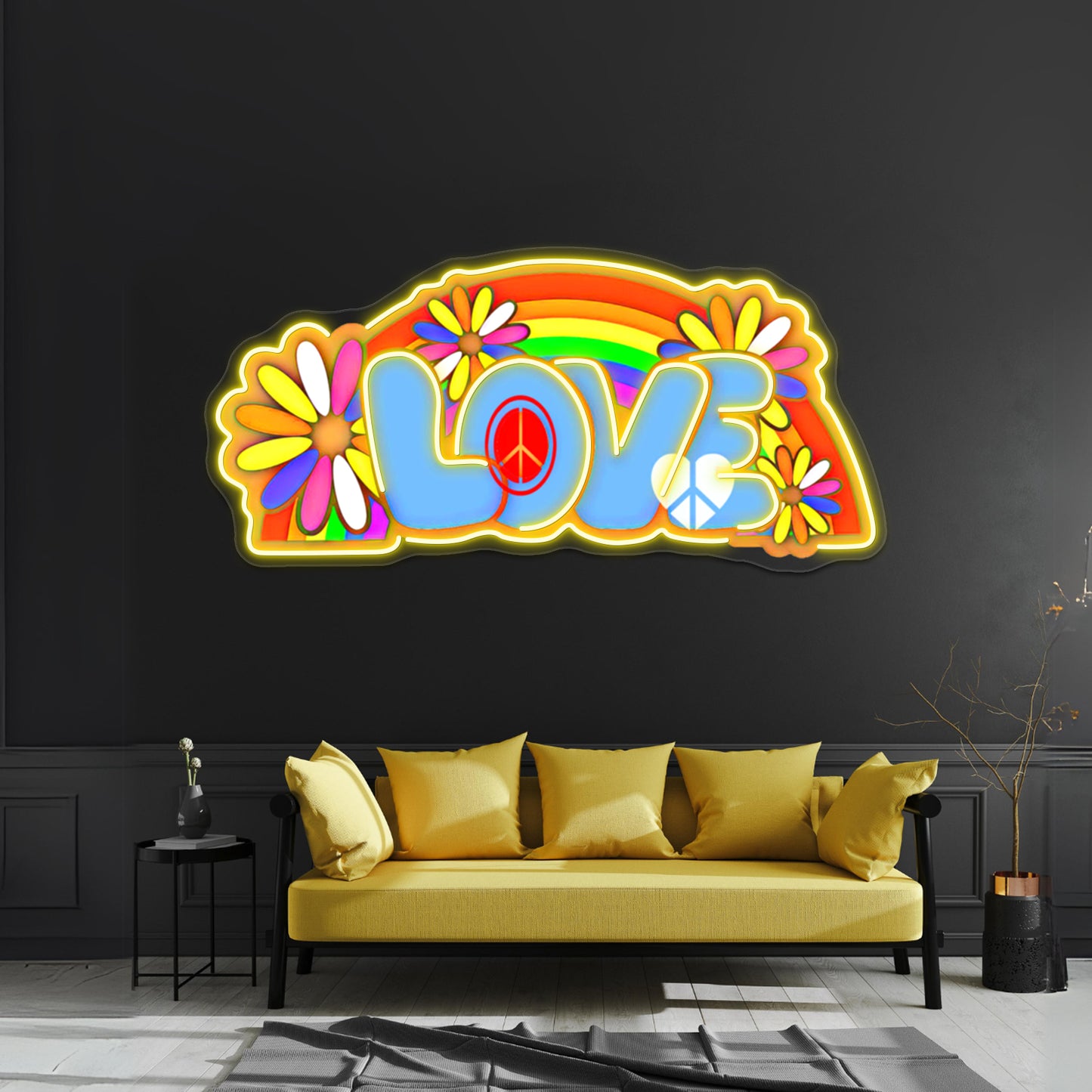 Love Retro Peace Sign Hippy Art Wall Artwork Neon Signs