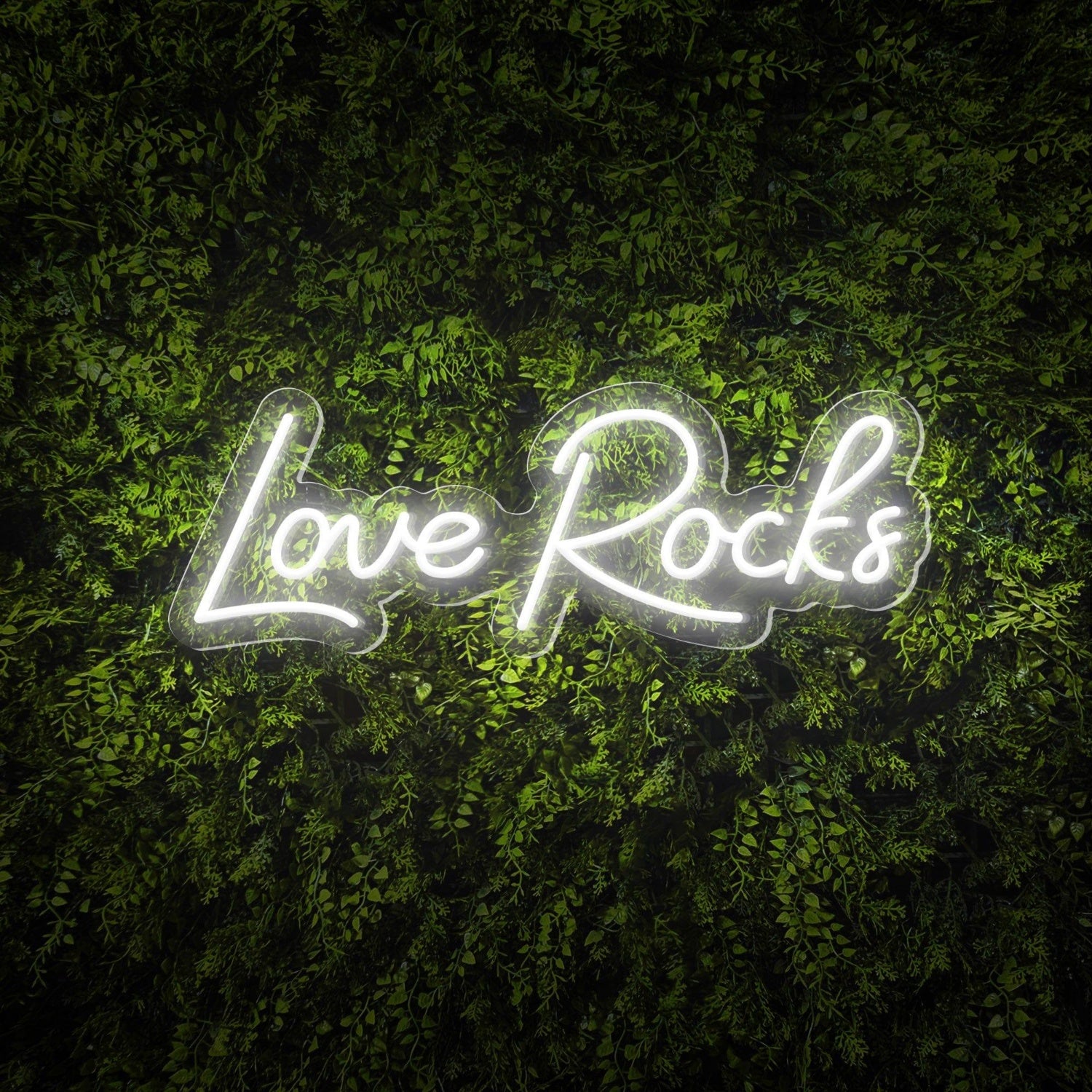 Love Rocks White Led Neon Sign For Weddings Green Wall Decor | Shineneon
