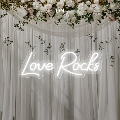 Love Rocks White Led Neon Sign For Weddings Green Wall Decor | Shineneon