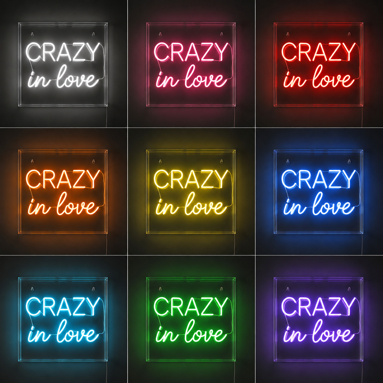 Love Script Bedroom Crazy LED Neon Sign color grid