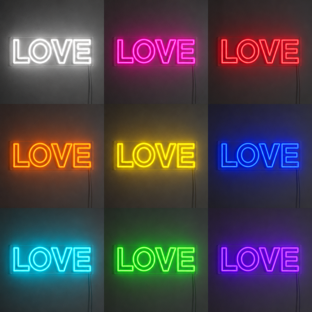Love Script Bedroom Square LED Neon Sign Home Art color grid