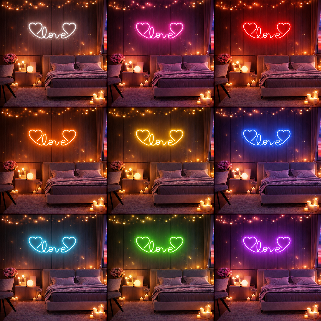 Love Script Bedroom Valentines LED Neon Sign color grid