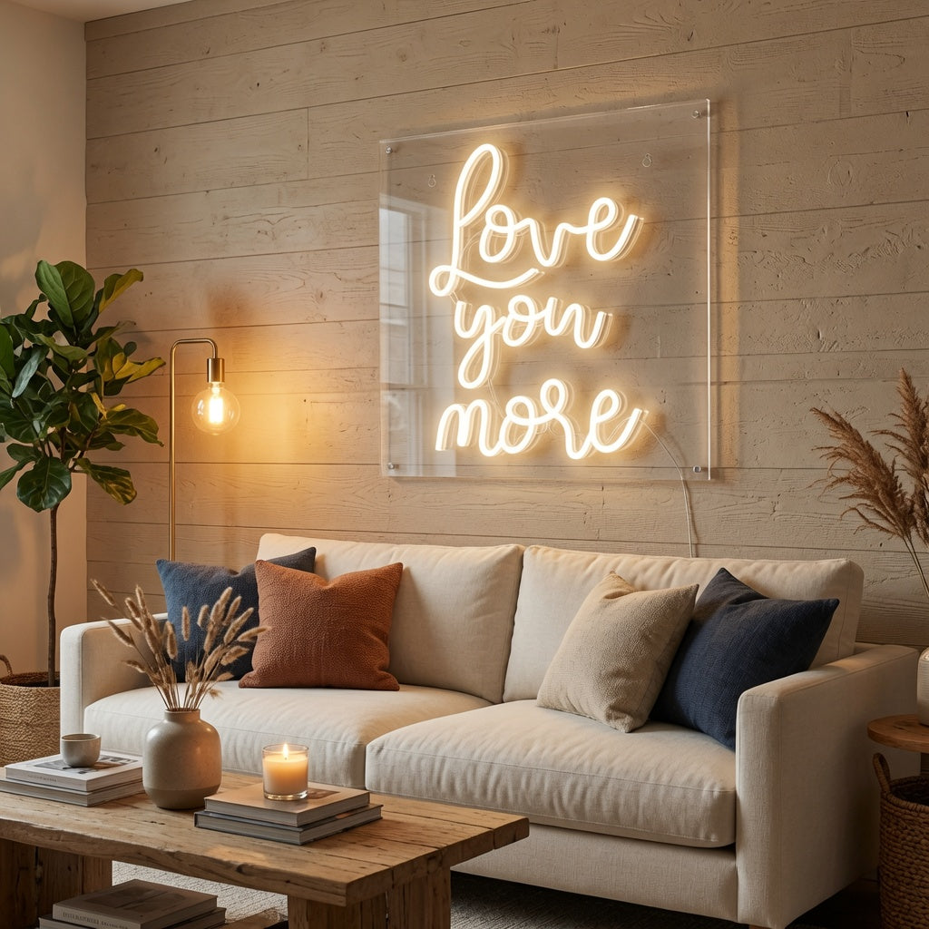 Love You More LED Neon Sign Living Room Decor - 03 Real Lifestyle Scene