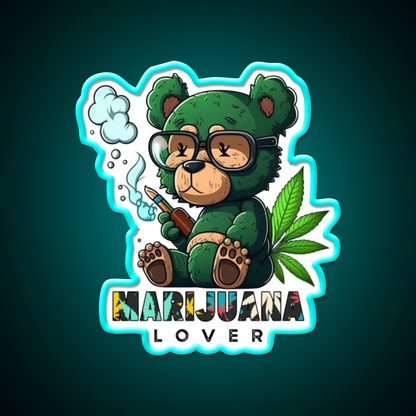 Lover Bear Smoke Weed Hemp Inspired Green Leaf Led Neon Sign Rgb Color - Size and dimension reference