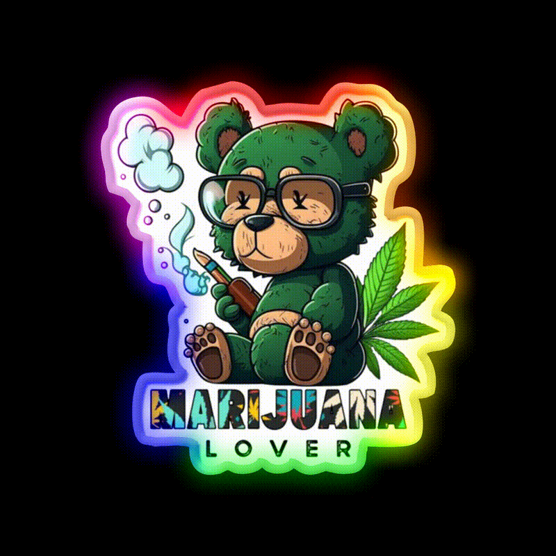 Lover Bear Smoke Weed Hemp Inspired Green Leaf Led Neon Sign Rgb Color - LED neon sign close-up detail