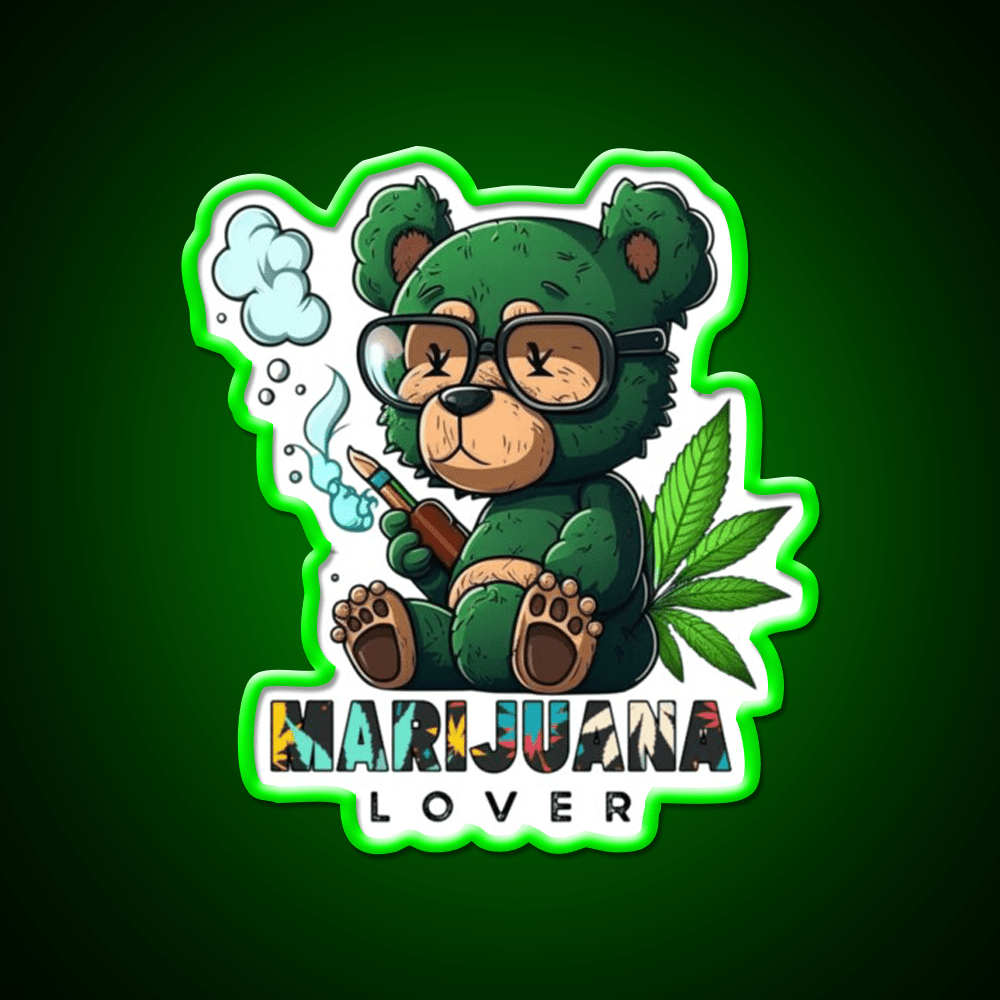 Lover Bear Smoke Weed Hemp Inspired Green Leaf Led Neon Sign Rgb Color - Shineneon