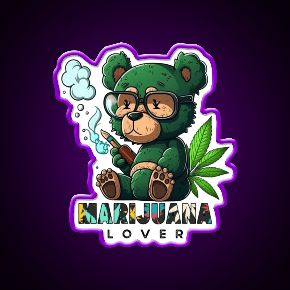 Lover Bear Smoke Weed Hemp Inspired Green Leaf Led Neon Sign Rgb Color - Shineneon