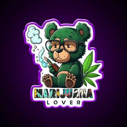 Lover Bear Smoke Weed Hemp Inspired Green Leaf Led Neon Sign Rgb Color - Shineneon
