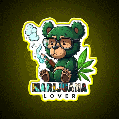 Lover Bear Smoke Weed Hemp Inspired Green Leaf Led Neon Sign Rgb Color - Custom LED neon sign front view