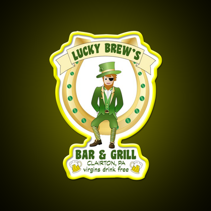 Lucky Brews Bar Man Cave Bar Led Neon Sign Rgb Color