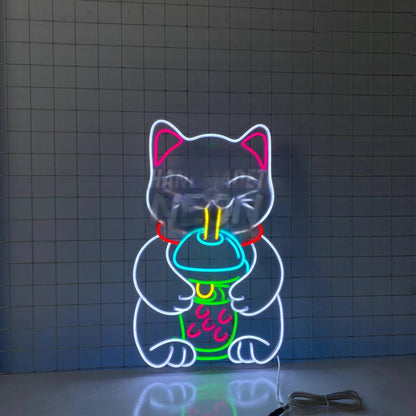 Lucky Cat Bubble Tea Led Neon Sign | Shineneon