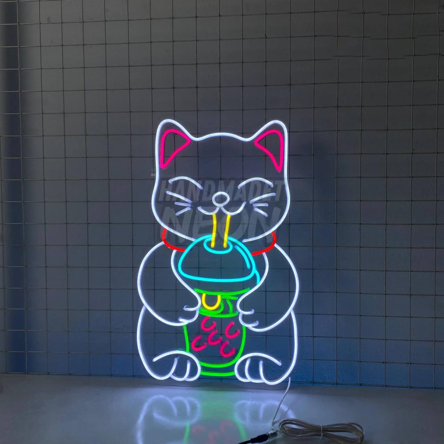 Lucky Cat Bubble Tea Led Neon Sign | Shineneon