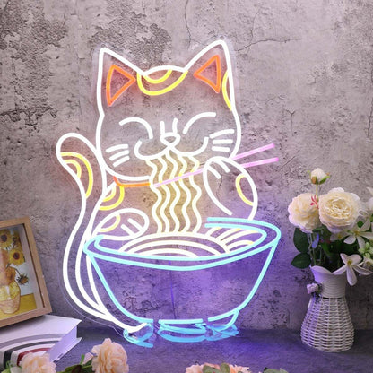 Lucky Cat Eating Noodles Custom Led Neon Sign - Shineneon