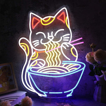 Lucky Cat Eating Noodles Custom Led Neon Sign - Shineneon