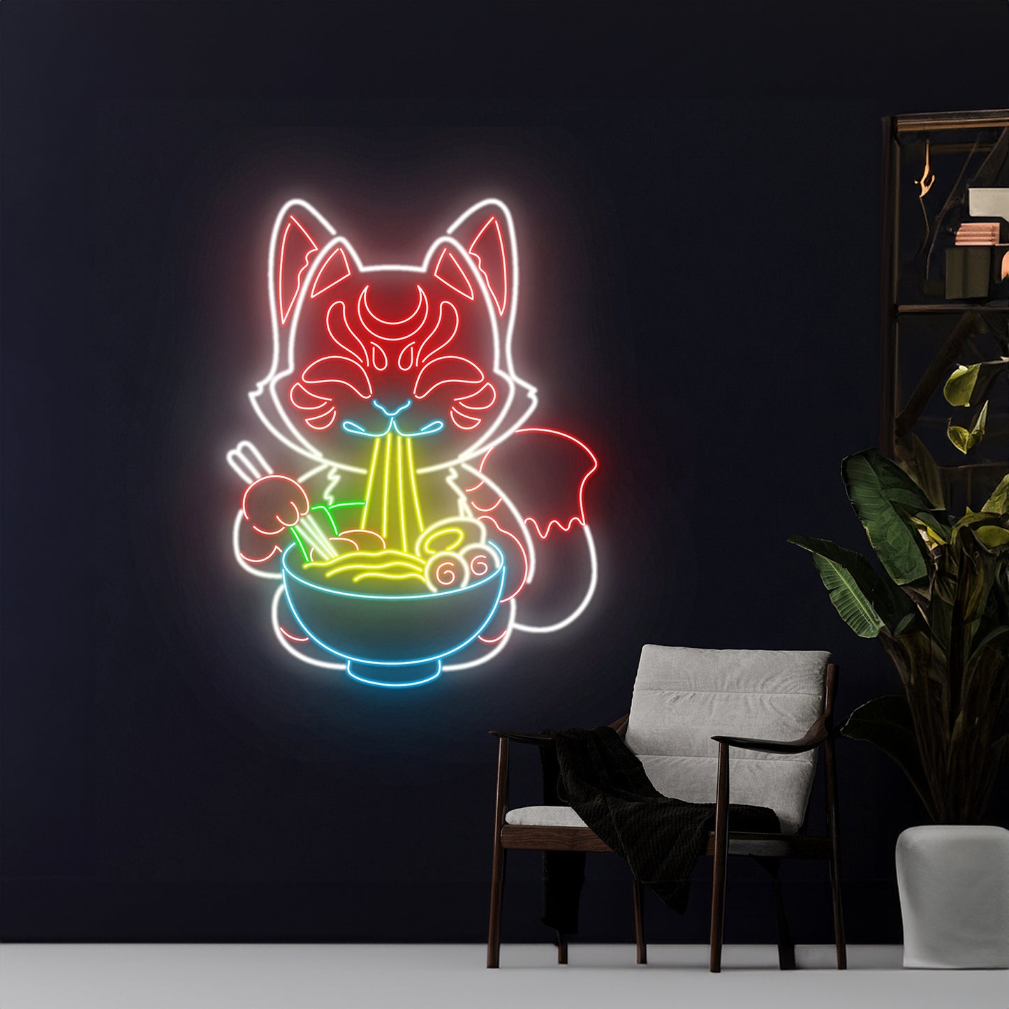 Lucky Cat Eating Ramen Neon Sign