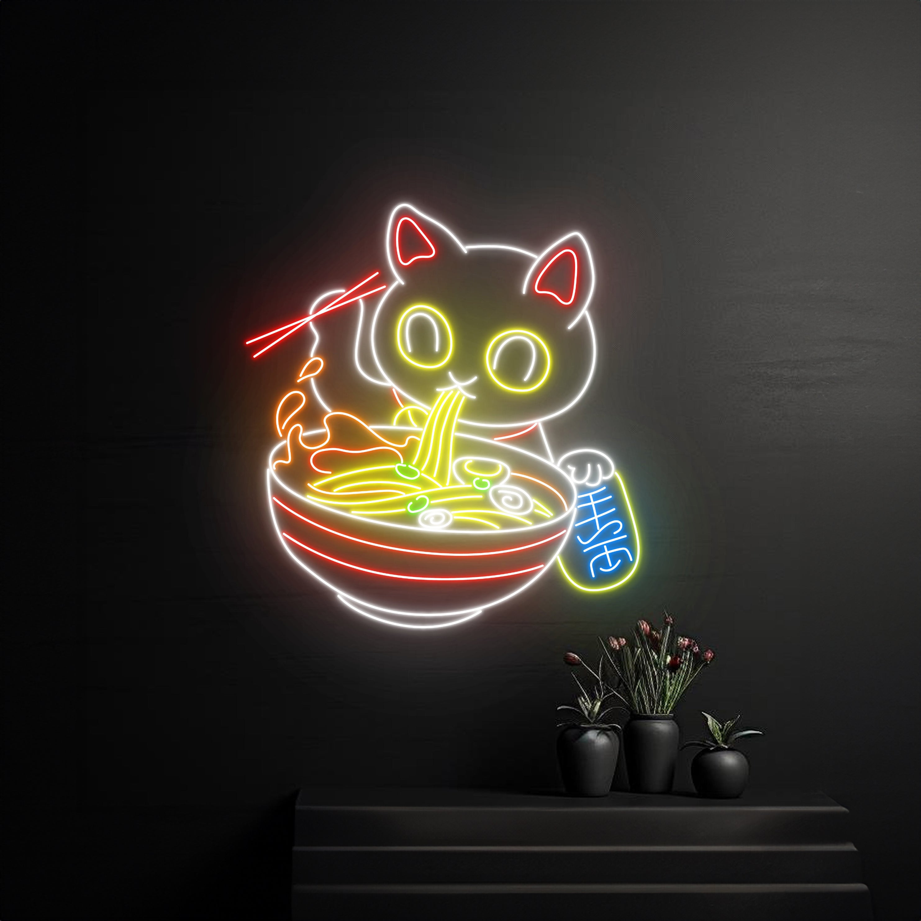 Lucky Cat Eats Ramen Neon Sign | Shineneon