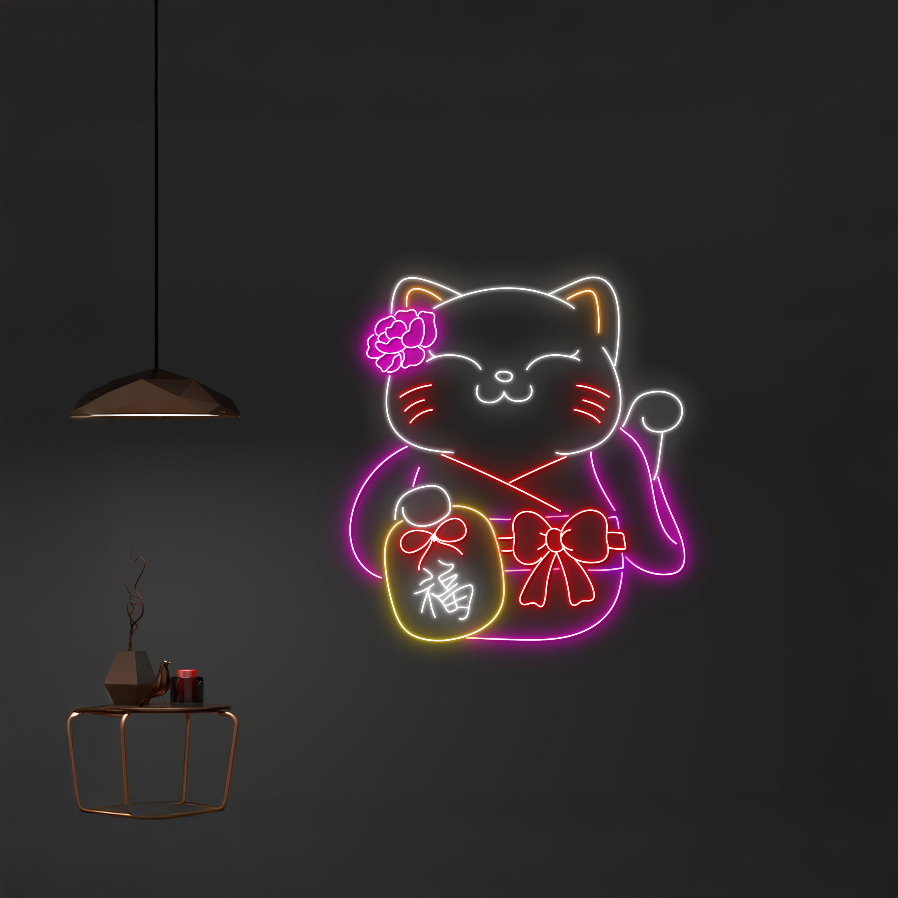 Lucky Cat Neon Sign Japan Cat Wall Art | Shineneon