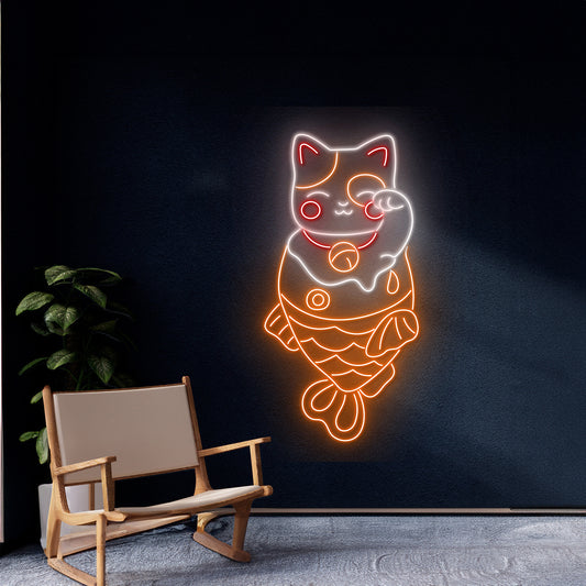 Lucky Cat Taiyaki Neon Sign