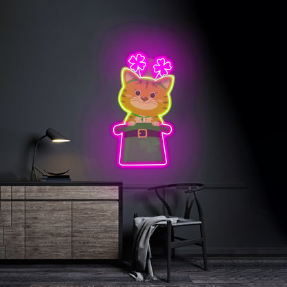Lucky Kitty Saint Patrick Day Funny Cat Neon Led Signs - Shineneon