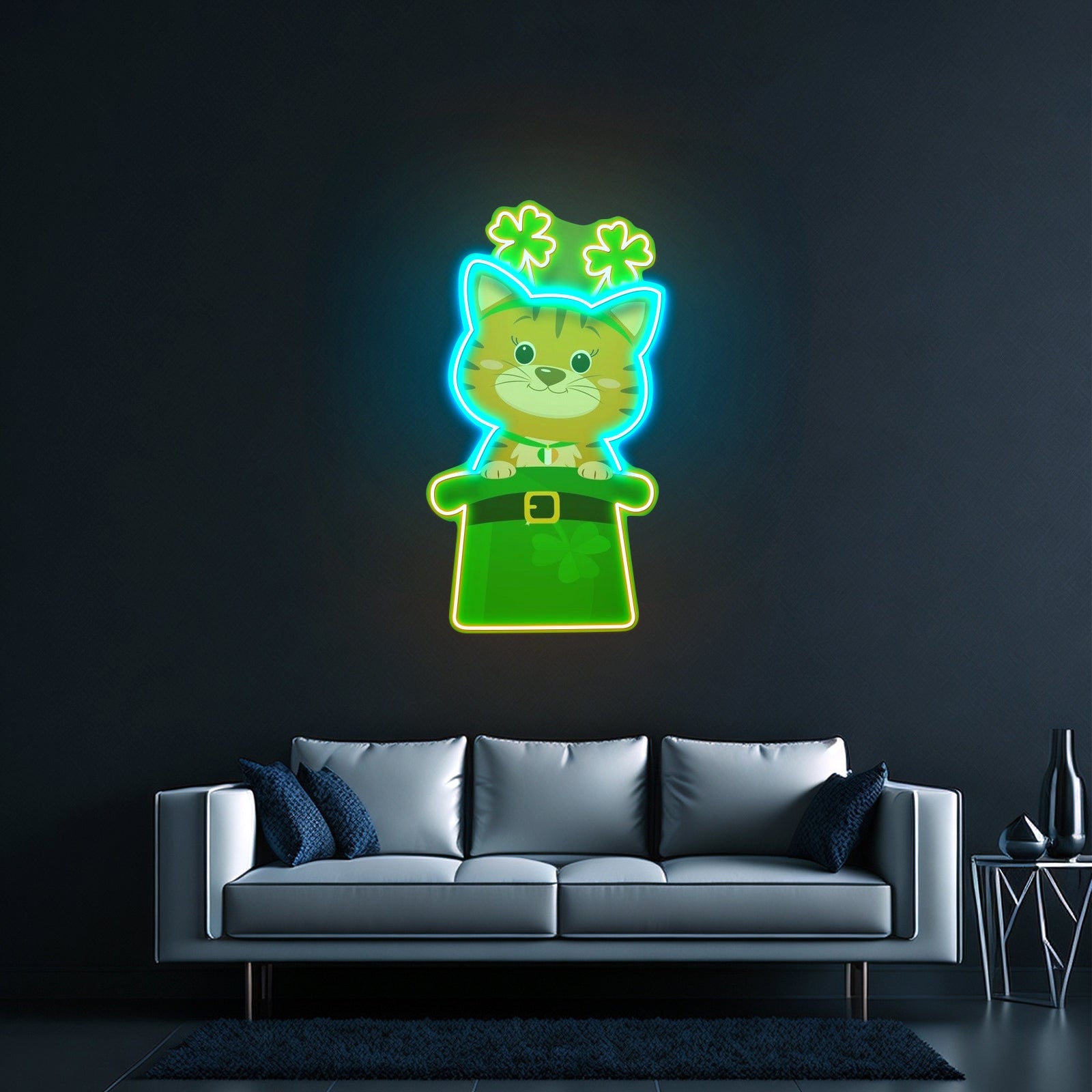Lucky Kitty Saint Patrick Day Funny Cat Neon Led Signs - Shineneon