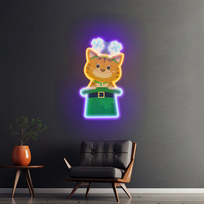 Lucky Kitty Saint Patrick Day Funny Cat Neon Led Signs