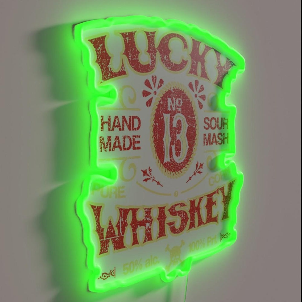 Lucky Whiskey Distressed And Faded Rgb Led Neon Sign