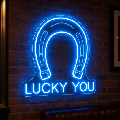 Lucky You Horseshoe Vintage LED Neon Sign real lifestyle scene