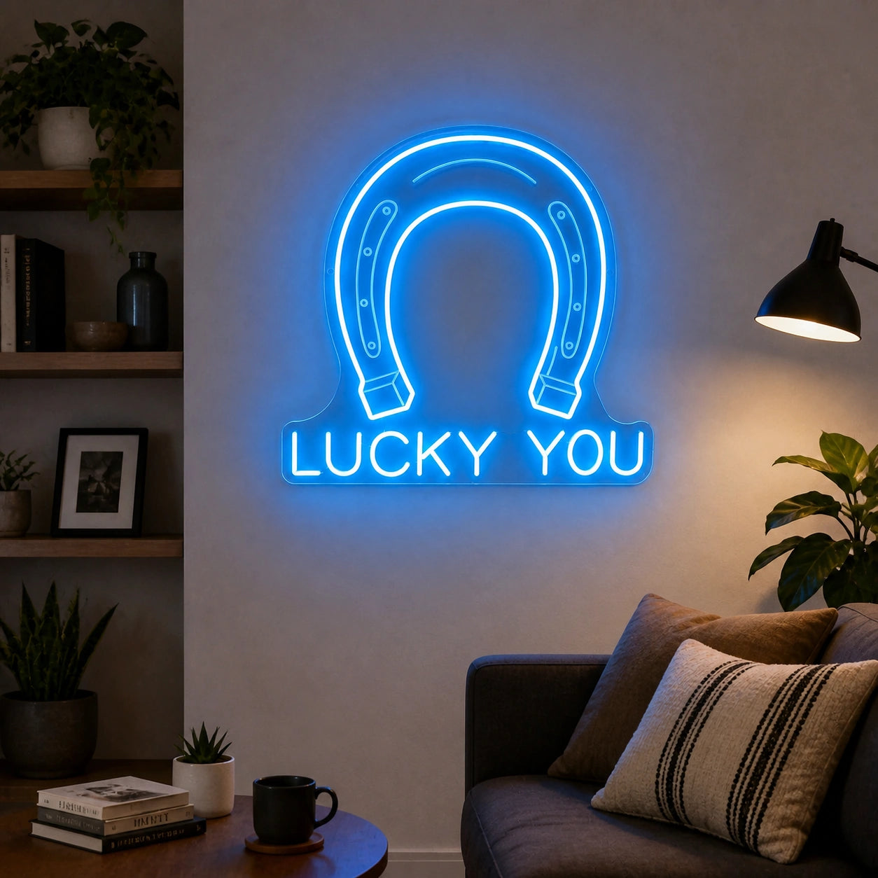 Lucky You Horseshoe Vintage LED Neon Sign size image