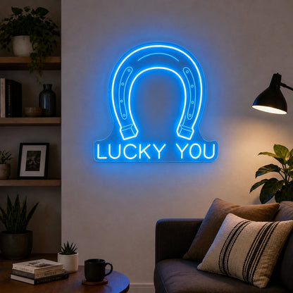 Lucky You Horseshoe Vintage LED Neon Sign size image