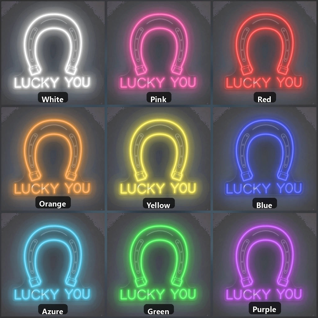 Lucky You Horseshoe Vintage LED Neon Sign color grid