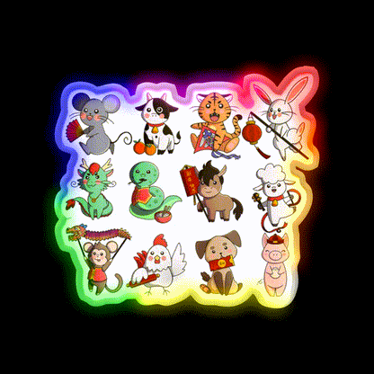 Lunar New Year Zodiac Animals Asian Cultural Led Neon Sign Rgb Color - LED neon sign close-up detail