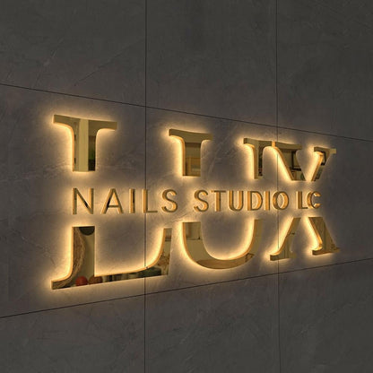 Lux Nails Studio Golden 3D Backlit Letters Aluminum Metal Led Sign - Shineneon