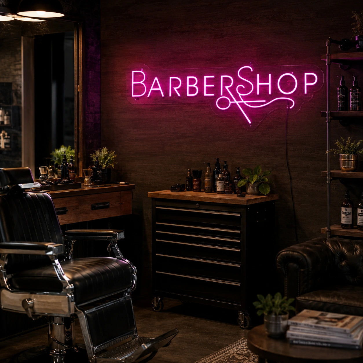 Magenta Barbershop Script Neon Sign LED Neon Sign real lifestyle scene