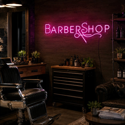 Magenta Barbershop Script Neon Sign LED Neon Sign real lifestyle scene