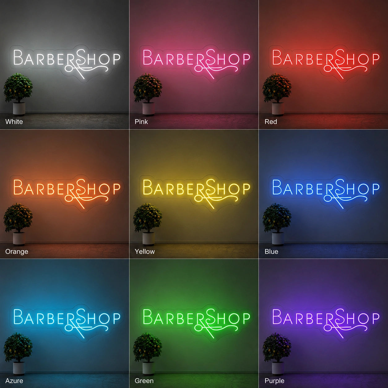 Magenta Barbershop Script Neon Sign LED Neon Sign color grid
