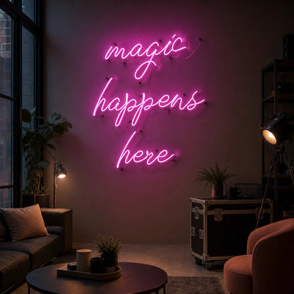 Magic Happens Here LED Neon Sign Man Cave Neon Sign real lifestyle scene