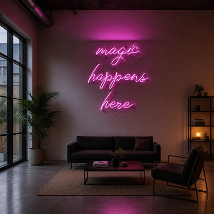 Magic Happens Here LED Neon Sign Man Cave Neon Sign size image