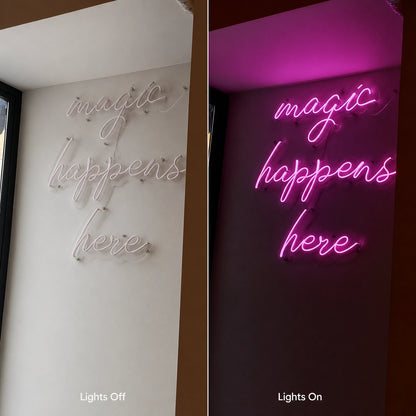 Magic Happens Here LED Neon Sign Man Cave Neon Sign day and night comparison