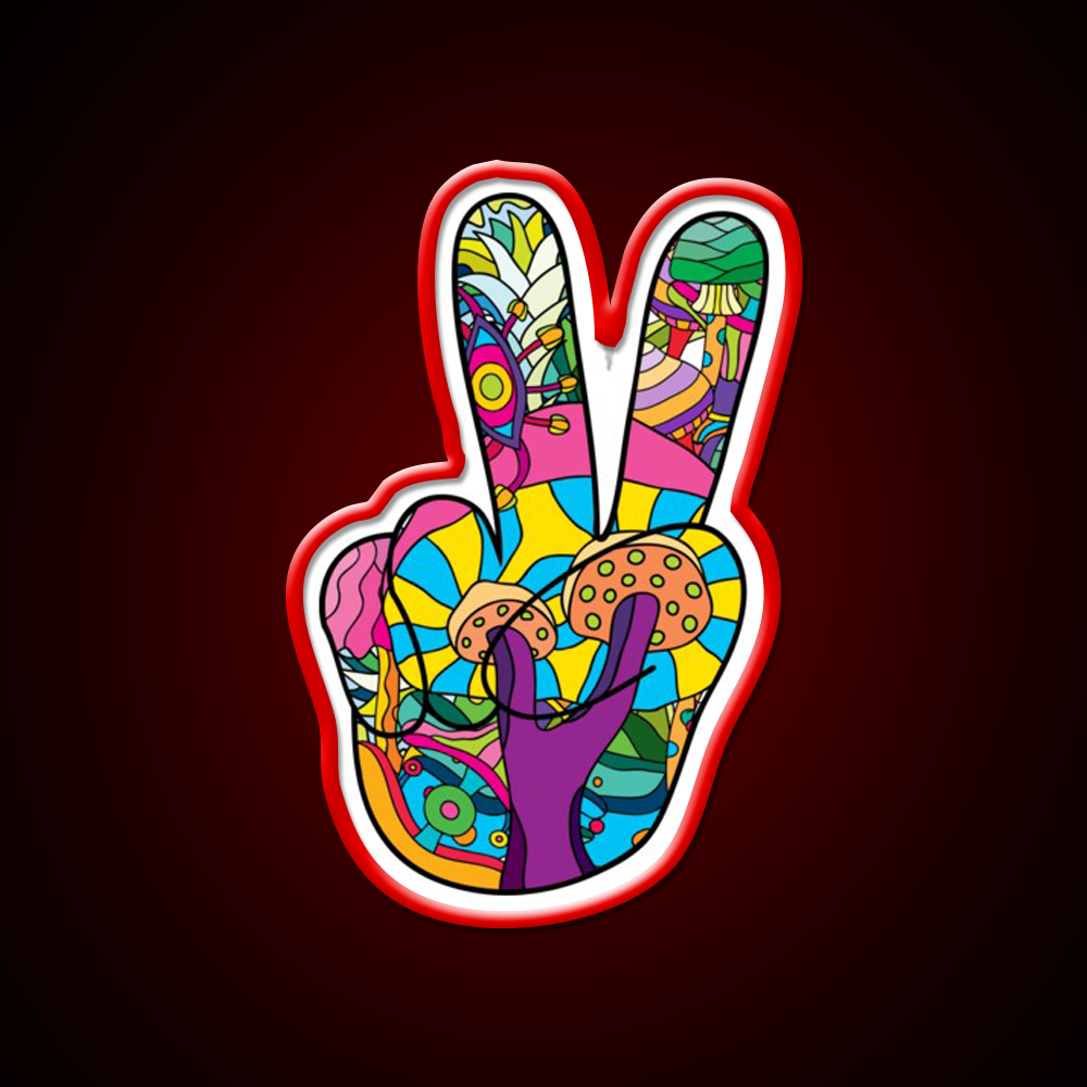 Magic Mushroom Pattern Hippie Victory Hand Green Leaf Led Neon Sign Rgb Color - LED neon sign view 10
