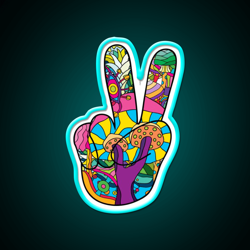 Magic Mushroom Pattern Hippie Victory Hand Green Leaf Led Neon Sign Rgb Color - Shineneon