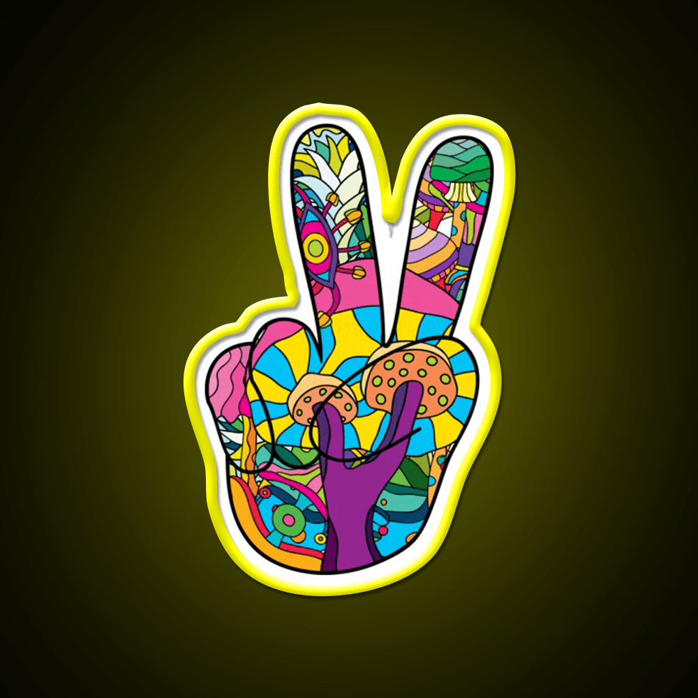 Magic Mushroom Pattern Hippie Victory Hand Green Leaf Led Neon Sign Rgb Color - Shineneon
