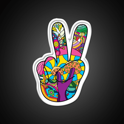 Magic Mushroom Pattern Hippie Victory Hand Green Leaf Led Neon Sign Rgb Color - Shineneon