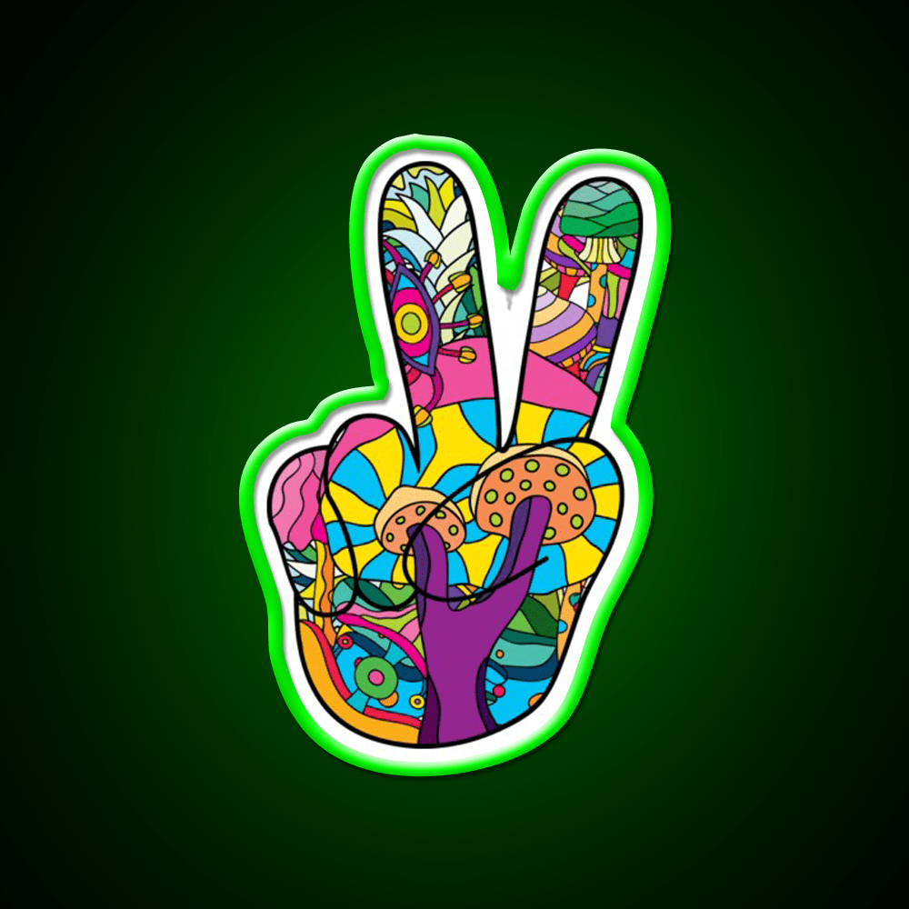 Magic Mushroom Pattern Hippie Victory Hand Green Leaf Led Neon Sign Rgb Color - Shineneon
