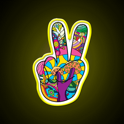 Magic Mushroom Pattern Hippie Victory Hand Green Leaf Led Neon Sign Rgb Color - Custom LED neon sign front view