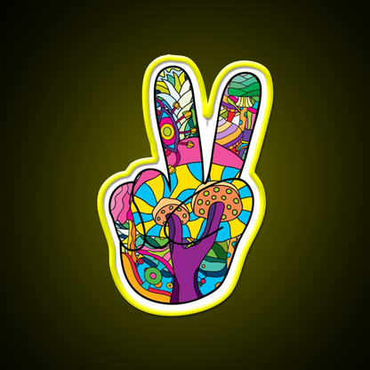 Magic Mushroom Pattern Hippie Victory Hand Green Leaf Led Neon Sign Rgb Color - LED neon sign view 7