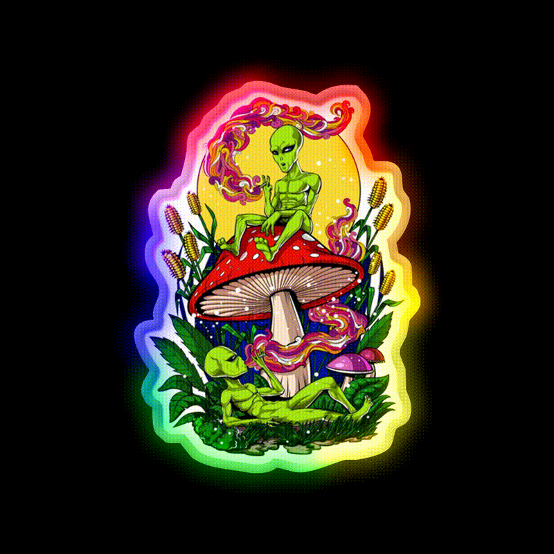 Magic Mushrooms Aliens Hemp Inspired Green Leaf Led Neon Sign Rgb Color