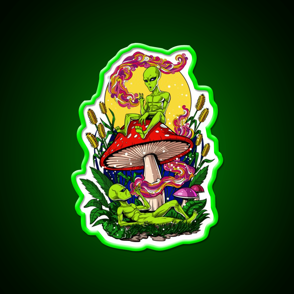 Magic Mushrooms Aliens Hemp Inspired Green Leaf Led Neon Sign Rgb Color - Shineneon
