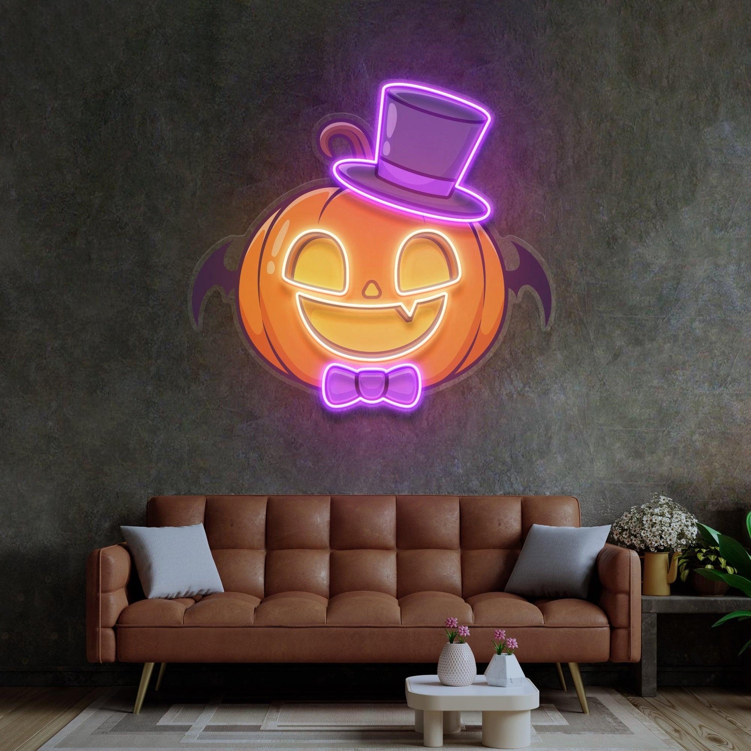 Magician Pumpkin Uv Printed Led Neon Sign With Bat Bowtie For Halloween Home Decor | Shineneon